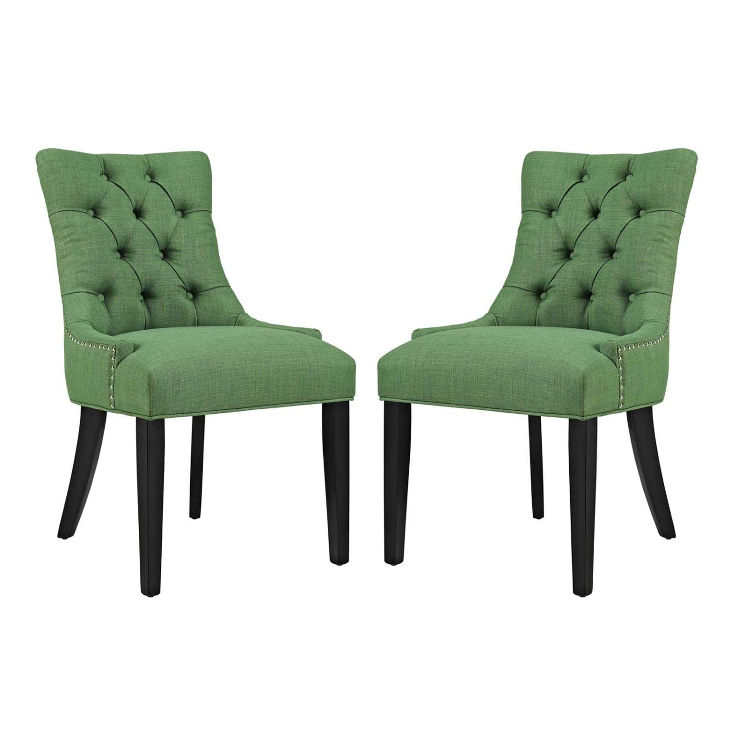 home office desk chairs | CasaFoyer Regent Dining Side Chair Set of 2 | Exquisite Nostalgic Design | Tufted Buttons | Nailhead Trim | Foam Cushioned Seat | Polyester Fabric | Non-Marking Foot Caps | Tapered Wood Legs | Green | casafoyer.myshopify.com