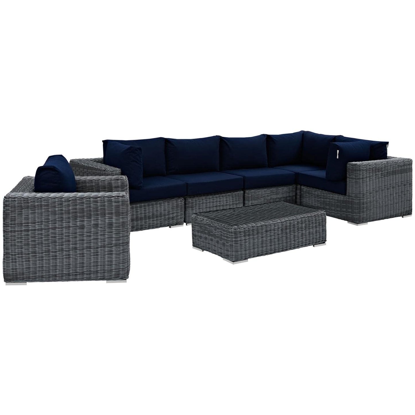 kitchen and dining room sets | CasaFoyer Summon Outdoor Patio Sectional Sofa Set | Two-Tone Rattan | Sunbrella Cushions | Aluminum Frame | Coffee Table | 7 Piece | Canvas Navy | casafoyer.myshopify.com