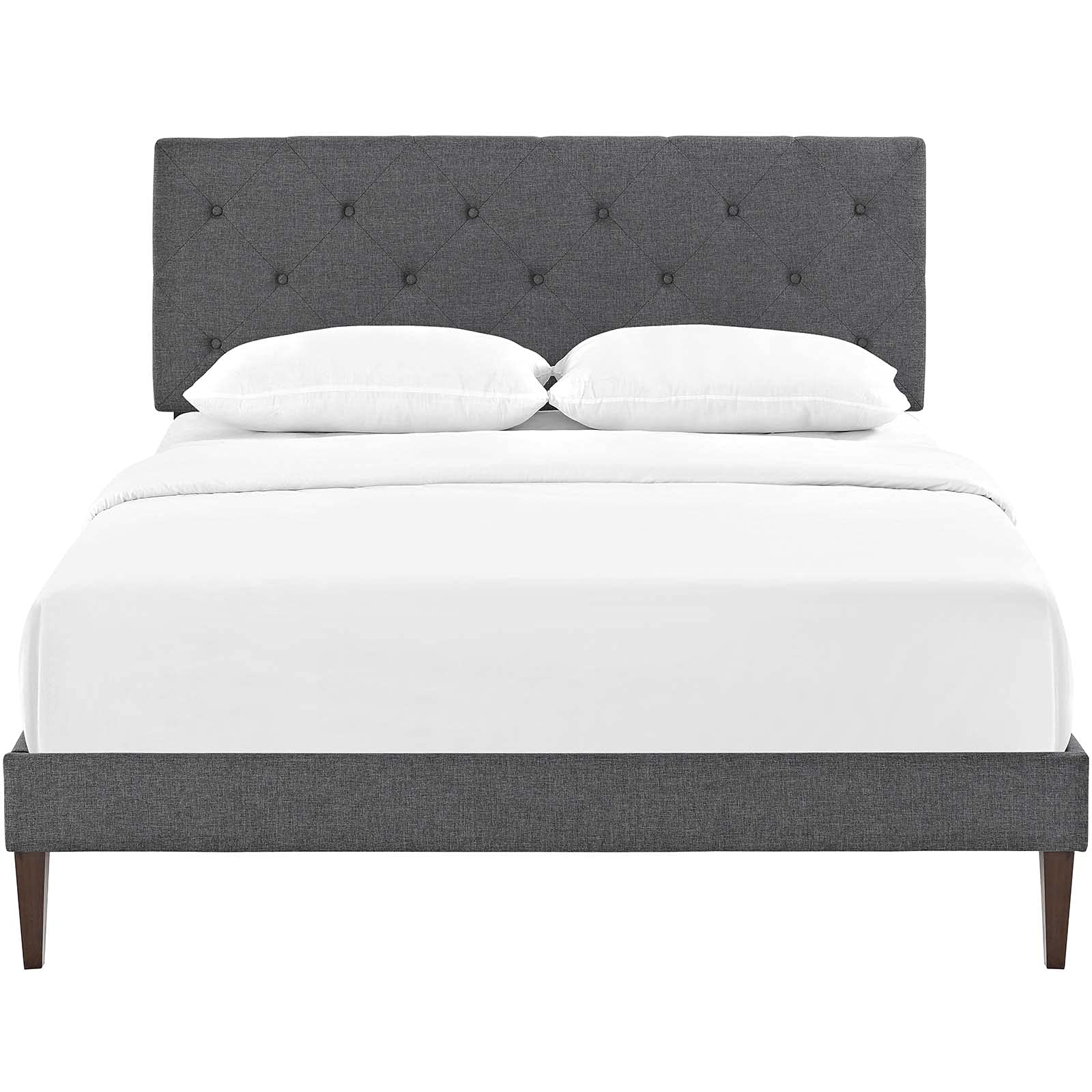 Bed | CasaFoyer Tarah Platform Bed | Solid Wood Frame | Polyester Upholstery | Tapered Legs | Gray | King Size | No Box Spring Needed | Memory Foam Compatible | Assembly Required | casafoyer.myshopify.com