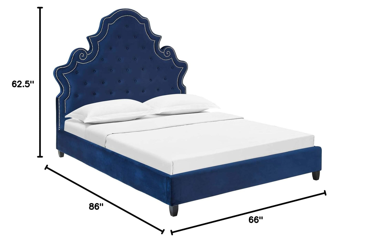 adjustable bed bases | CasaFoyer Valentina Performance Velvet Tufted Nailhead Queen Platform Bed | Navy | Stain-Resistant Velvet | Plush Headboard | Foam Padding | Wood Slat Support | 1322 lbs Weight Capacity | casafoyer.myshopify.com