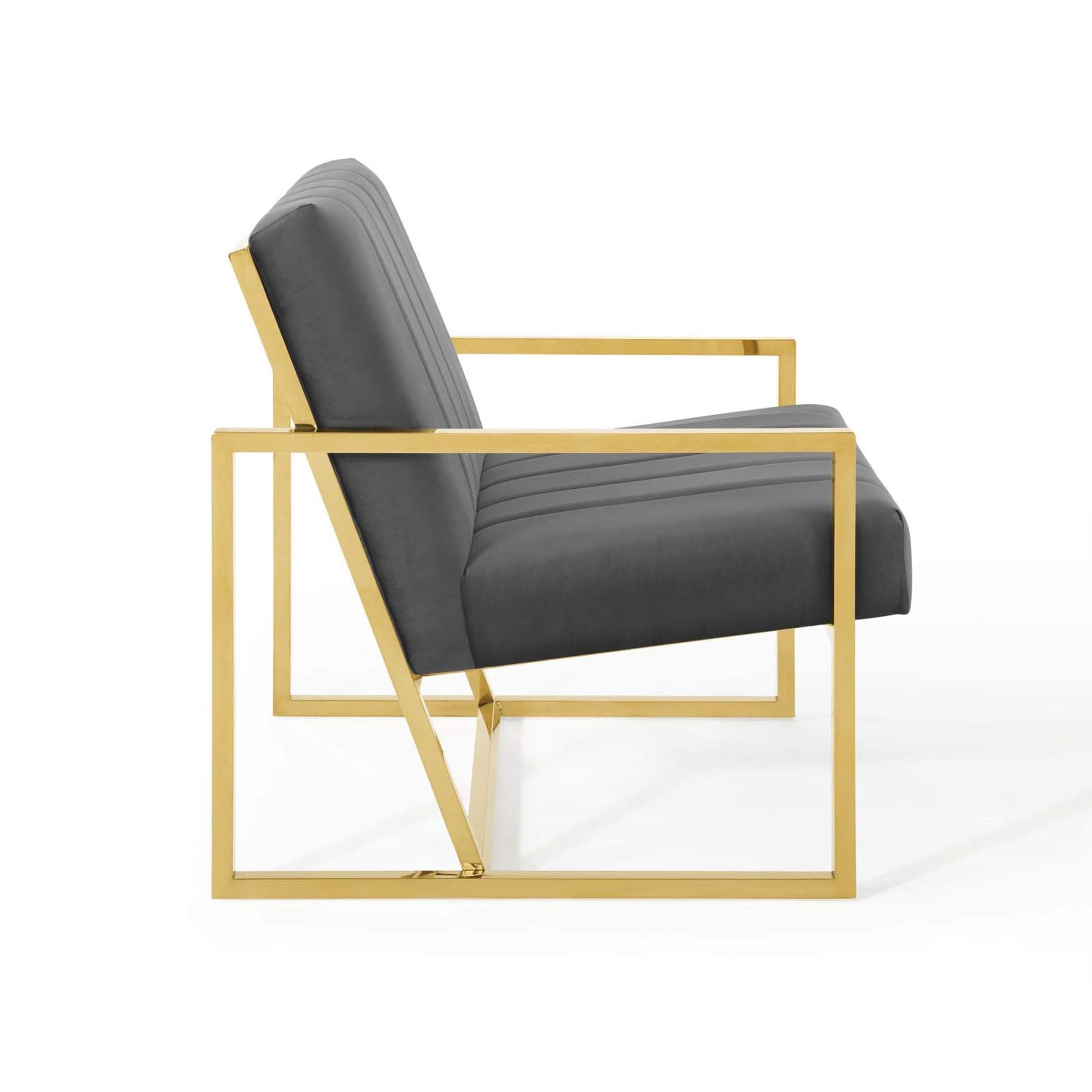 home office desk chairs | CasaFoyer Inspire Channel Tufted Performance Velvet Accent Armchair | Gold Stainless Steel Frame | Foam Padding | Stain-Resistant Upholstery | Non-Marking Foot Caps | 441 lbs Weight Capacity | casafoyer.myshopify.com