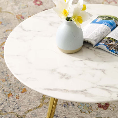 coffee tables | Ergode Lippa 28 Round Faux Marble Coffee Table | Gold White | Timeless Design | Scratch-Resistant Finish | Ideal for Living Room, Lounge, Home Office | casafoyer.myshopify.com