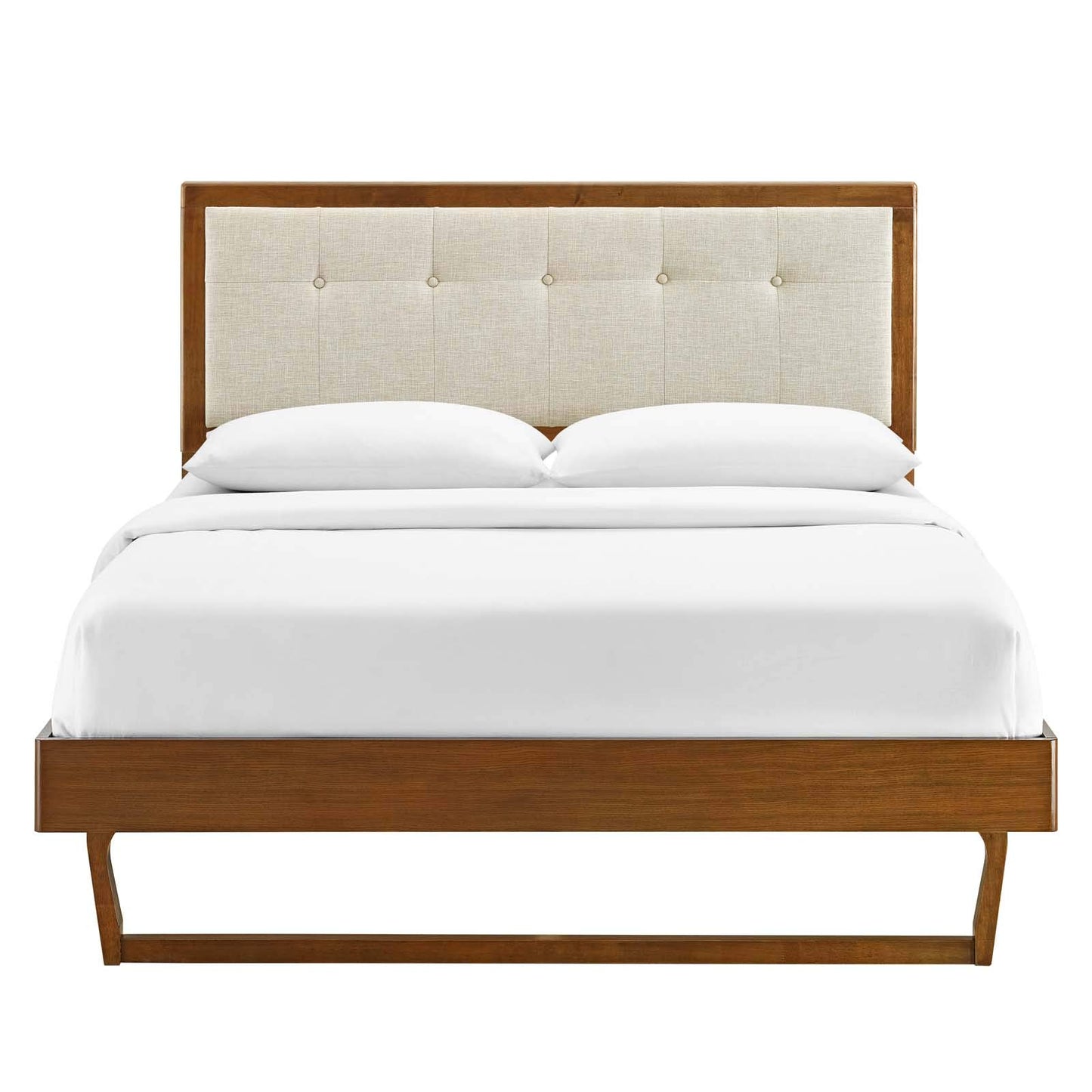 Bed | CasaFoyer Willow Tufted Wood King Platform Bed | Mid-Century Design | Button Tufted Headboard | Durable Construction | Wood Slat Support System | Easy Assembly | Walnut Beige | casafoyer.myshopify.com