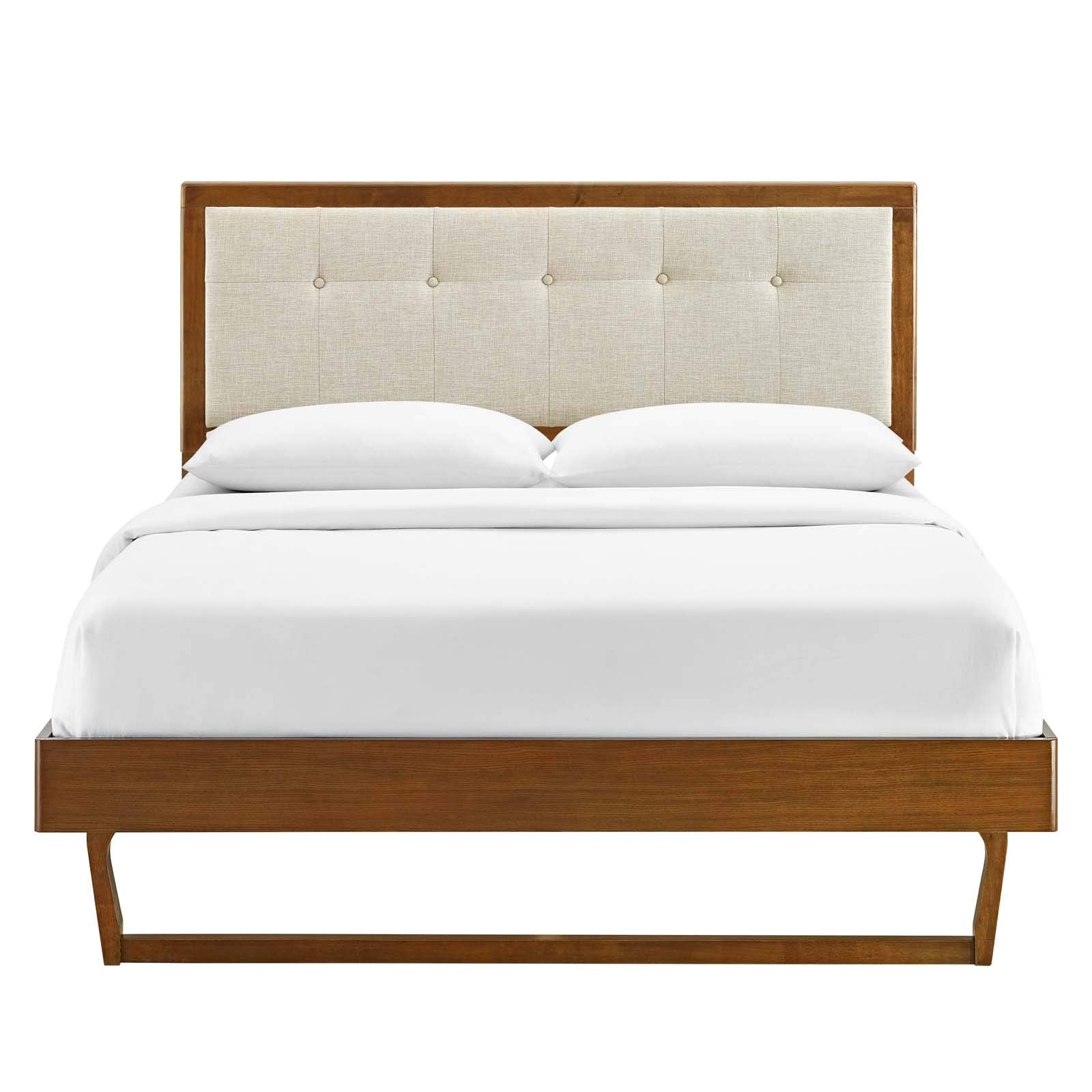 Bed | CasaFoyer Willow Tufted Wood King Platform Bed | Mid-Century Design | Button Tufted Headboard | Durable Construction | Wood Slat Support System | Easy Assembly | Walnut Beige | casafoyer.myshopify.com