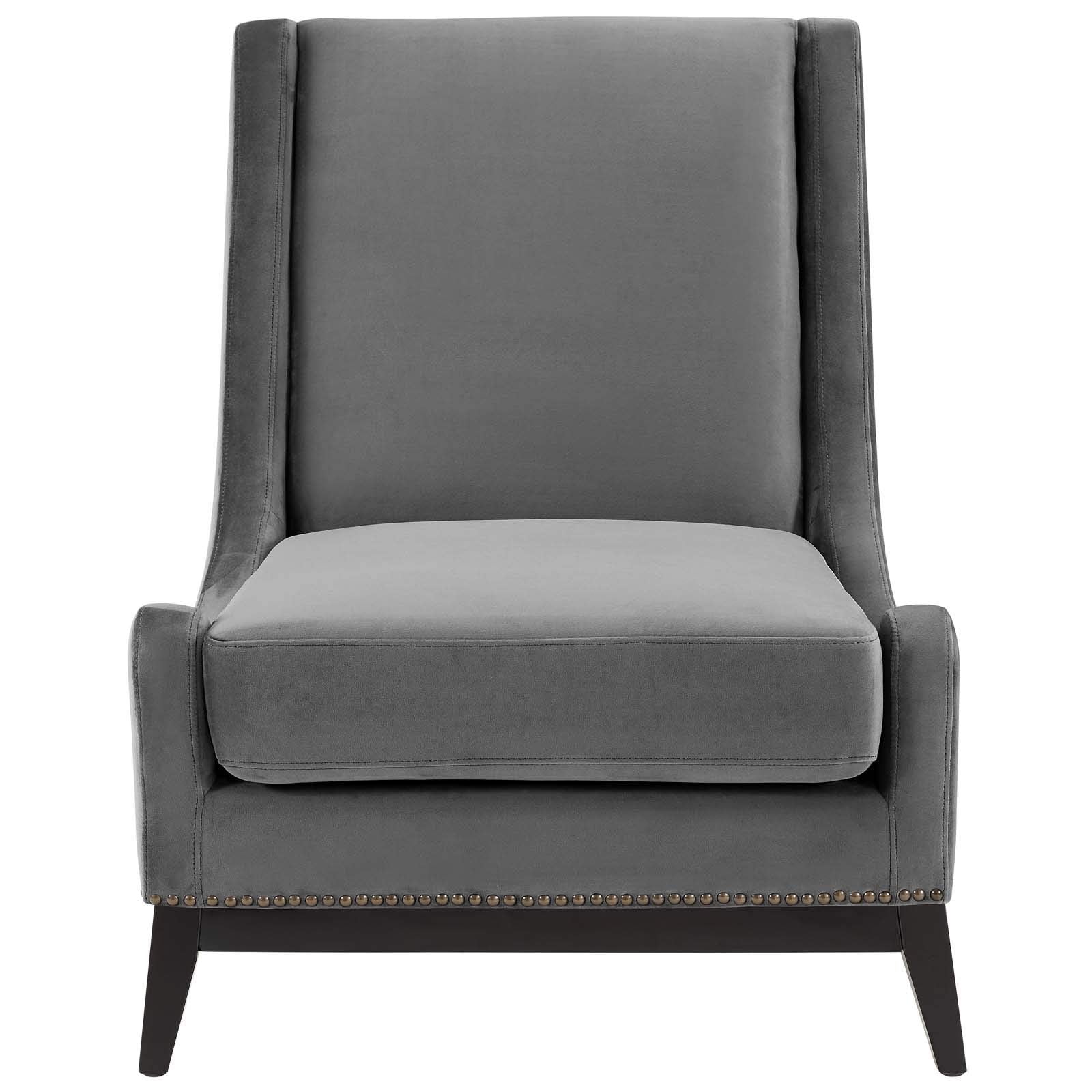home office desk chairs | CasaFoyer Confident Accent Lounge Chair | Luxurious Plush Velvet | Nailhead Trim | Sturdy Rubberwood Frame | Removable Seat Cushion | Gray | casafoyer.myshopify.com