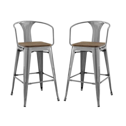 barstools | CasaFoyer Promenade Arm Bamboo & Metal Bar Stool Set | Vintage Steel Finish | Industrial Modern Design | Set of 2 | casafoyer.myshopify.com
