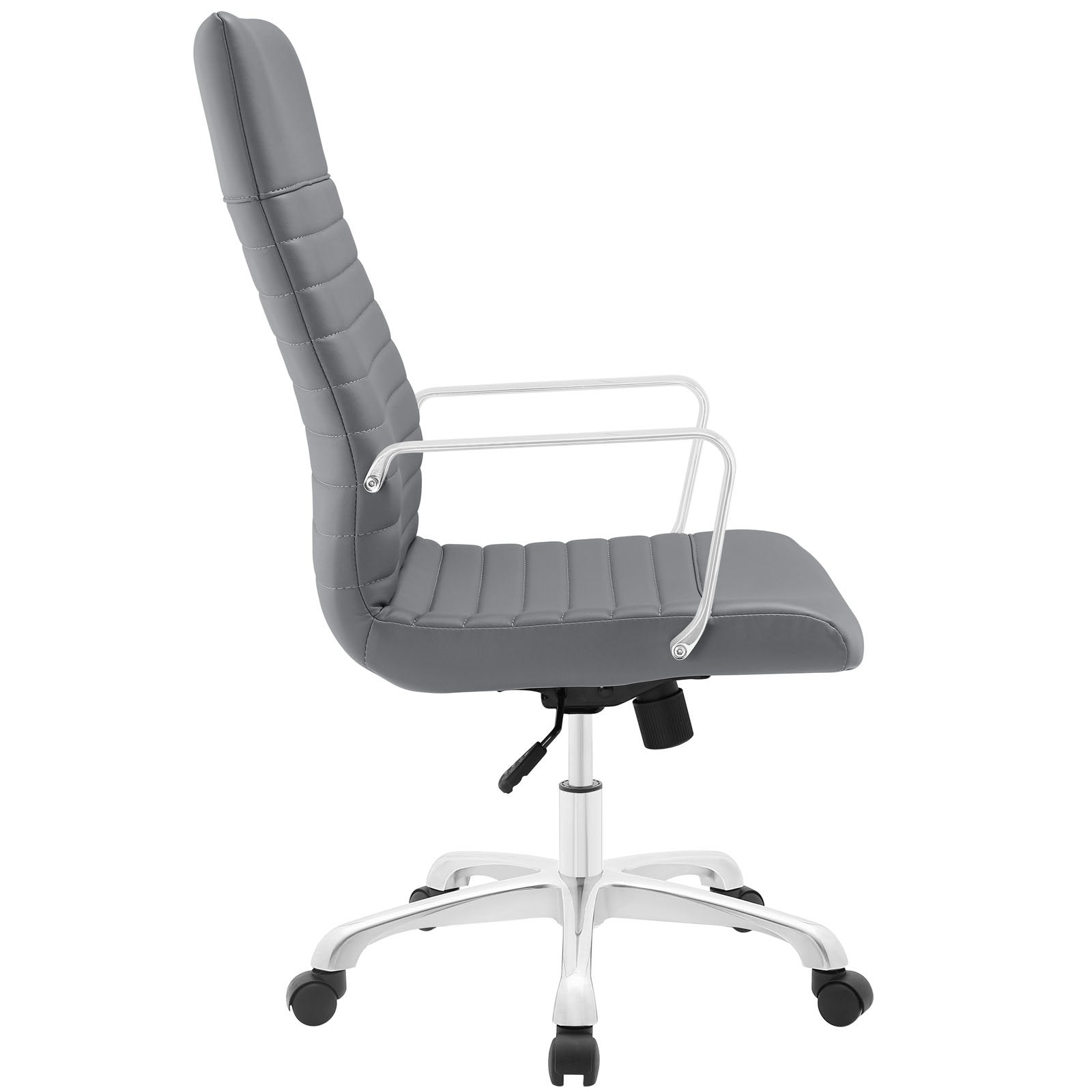 home office desk chairs | CasaFoyer Finesse Highback Computer Desk Office Chair | Gray Vinyl Cushioned | Waterfall Seat | Polished Aluminum Arms | Height Adjustable | Tilt Control | casafoyer.myshopify.com