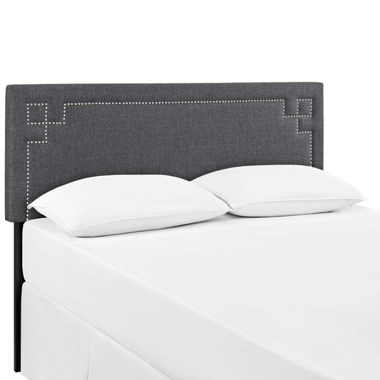 headboards | CasaFoyer  Josie Linen Fabric Upholstered Queen Headboard | Diamond Patterned Silver Accent | Sturdy Solid Wood Frame | Adjustable Wood Legs | Plush Faux Leather Upholstery | Dense Foam Padding | Gray | casafoyer.myshopify.com