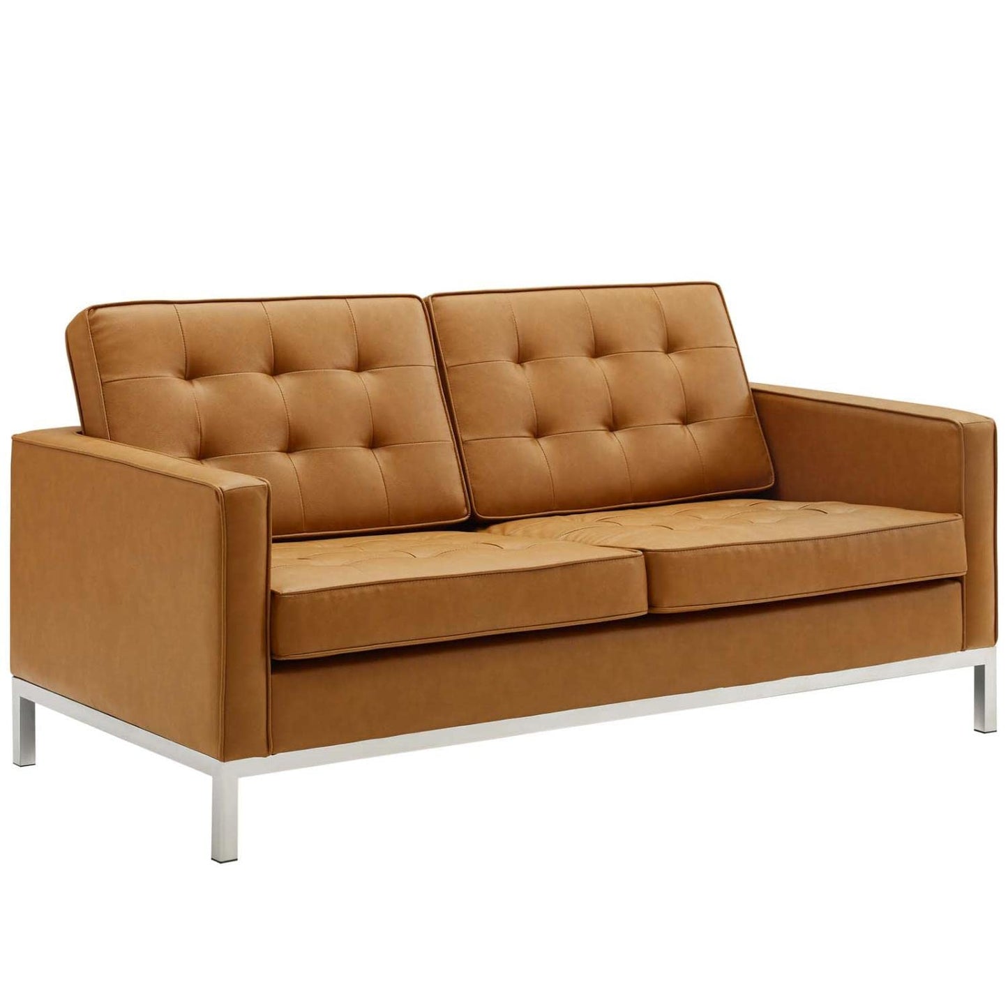 kitchen and dining room sets | CasaFoyer Loft Tufted Faux Leather Loveseat & Armchair Set | Elegant Design | Stainless Steel Frame | Silver Legs | casafoyer.myshopify.com