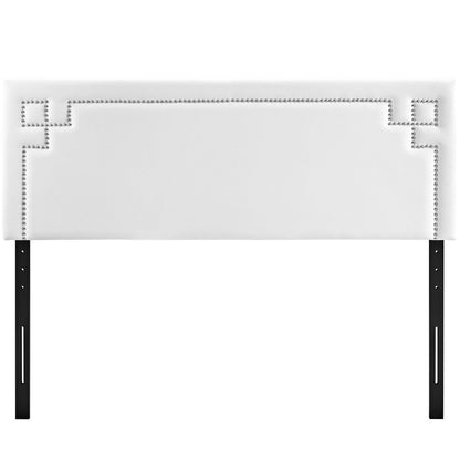 Bed | CasaFoyer Josie Vinyl Headboard | Silver Accent Nail Buttons | Sturdy Wood Frame | Adjustable Legs | Plush Foam Padding | Compatible with Loryn & Tessie Platform Bed Frames | Full Size | White | casafoyer.myshopify.com
