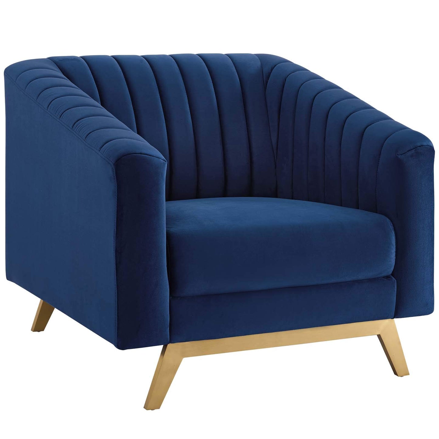 home office desk chairs | CasaFoyer Valiant Performance Velvet Armchair | Retro Modern Design | Vertical Channel Tufting | Stain-Resistant Upholstery | Gold Stainless Steel Legs | casafoyer.myshopify.com
