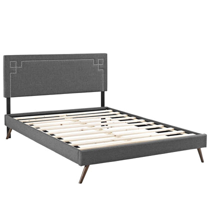 Bed | CasaFoyer Ruthie Platform Bed | Solid Wood Frame | Polyester Upholstery | Tapered Legs | Wooden Slat Support System | Gray | casafoyer.myshopify.com