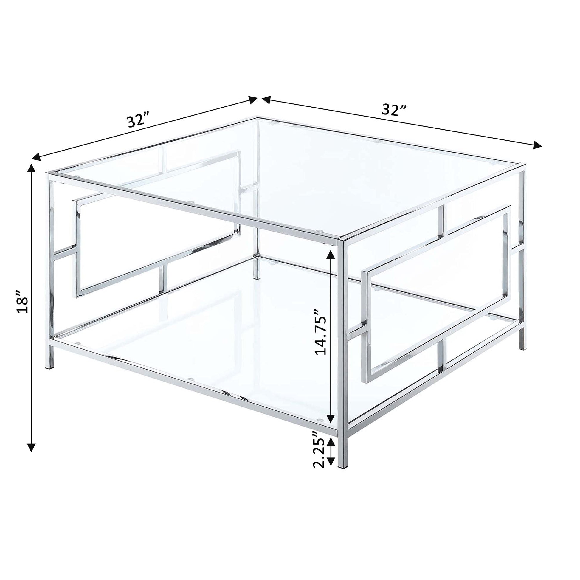 TABLE | Ergode Town Square Chrome Square Coffee Table with Shelf | Stylish, Sturdy, and Versatile | Easy Assembly | Enhance Your Living Area | casafoyer.myshopify.com