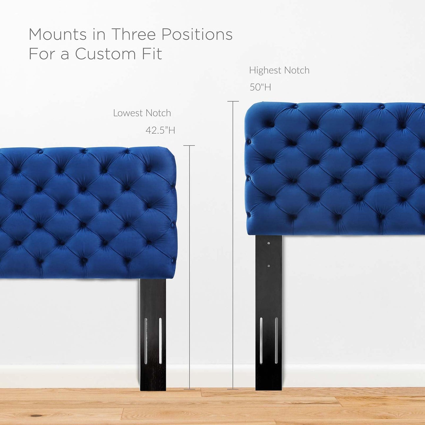 headboards | CasaFoyer Lizzy Tufted Twin Headboard | Elegant Diamond Pattern | Stain-Resistant Performance Velvet | Adjustable Design | Navy | casafoyer.myshopify.com