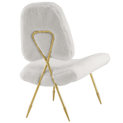 home office desk chairs | CasaFoyer Ponder Lounge Chair | Comfortable High-Density Foam Seat | Ergonomic Support | Luxurious Sheepskin Fur | Sturdy Gold Stainless Steel Frame | Modern Living Room or Bedroom Chair | White | casafoyer.myshopify.com