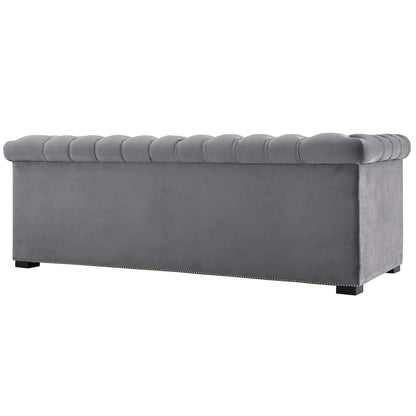 sofas | CasaFoyer Heritage Performance Velvet Sofa | Modern Chesterfield Design | Rolled Armrests | Button Tufting | Nailhead Trim | Stain-Resistant Upholstery | Black Birch Wood Legs | Plush Foam Padding | 1322 lbs Capacity | casafoyer.myshopify.com