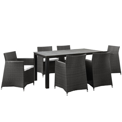Dining Table | Junction Outdoor Patio Dining Furniture Set | Elegant & Practical | Synthetic Rattan | All-Weather Cushions | Easy Maintenance | Ideal for Modern Outdoor Spaces | Includes 63 Dining Table & 6 Armchairs | casafoyer.myshopify.com