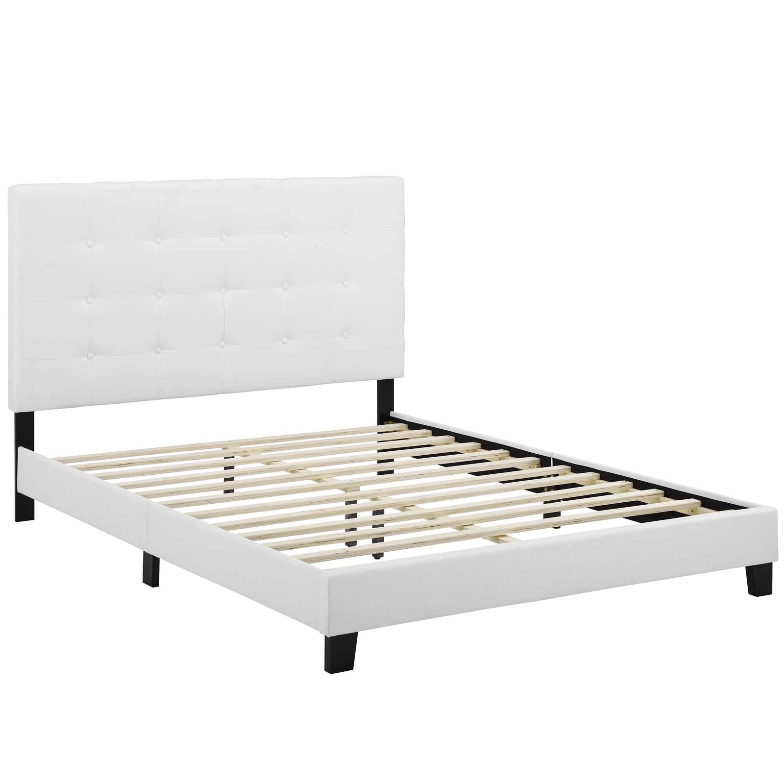 Bed | CasaFoyer Melanie Full Platform Bed | Chic Elegance | Contemporary Style | Wood Slat Support | White Upholstery | Sturdy Frame | 800 lbs Weight Capacity | casafoyer.myshopify.com