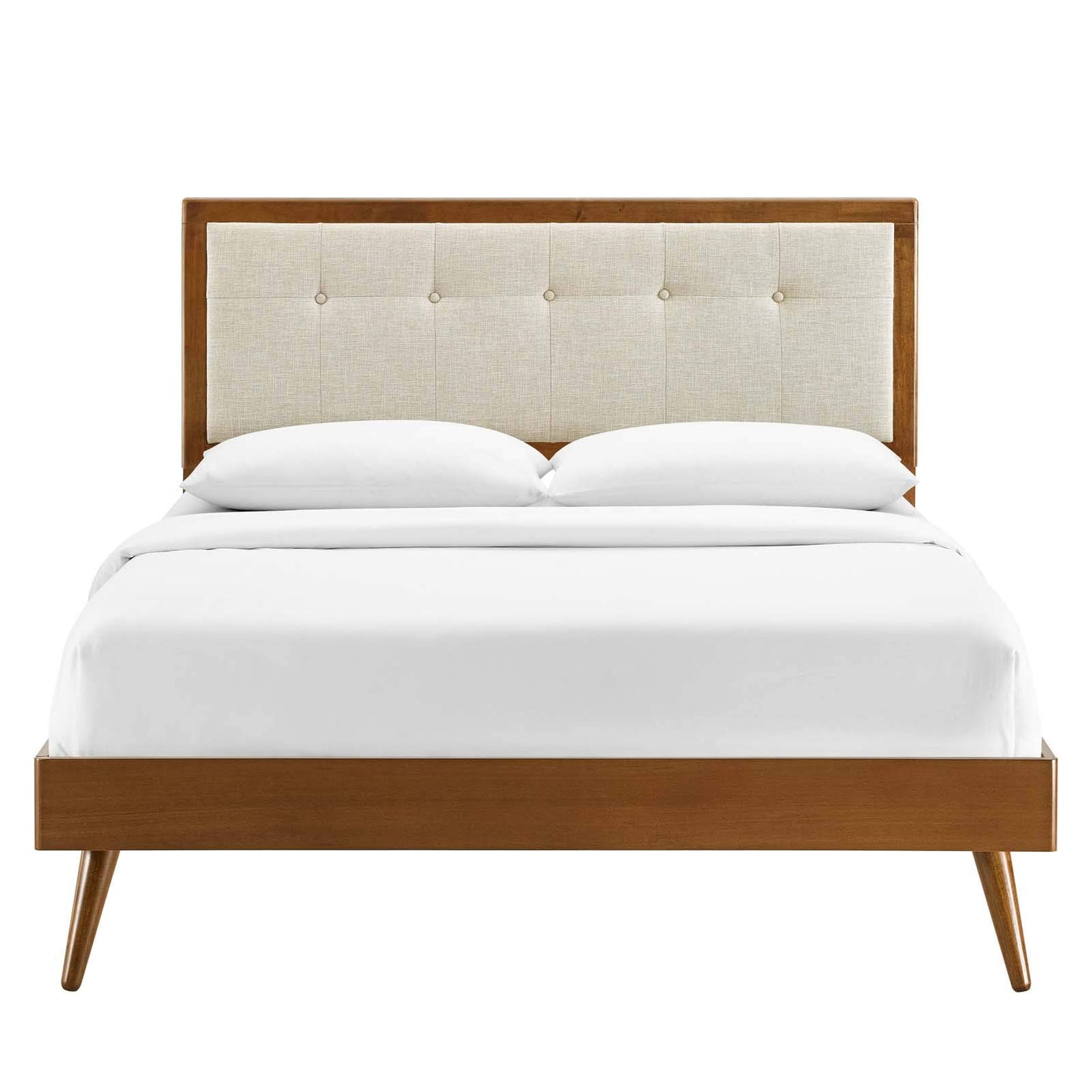 Bed | CasaFoyer Willow Tufted Wood King Platform Bed | Contemporary Charm | Mid-Century Design | Durable Construction | No Box Spring Needed | Walnut Beige | casafoyer.myshopify.com