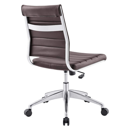 home office desk chairs | CasaFoyer Jive Mid Back Office Chair | Stylish & Functional | Comfortable Seating | Ribbed Vinyl Back | Armless Design | Chrome-Plated Aluminum Base | Easy Mobility | Tension Knob & Tilt Lock | Brown | casafoyer.myshopify.com