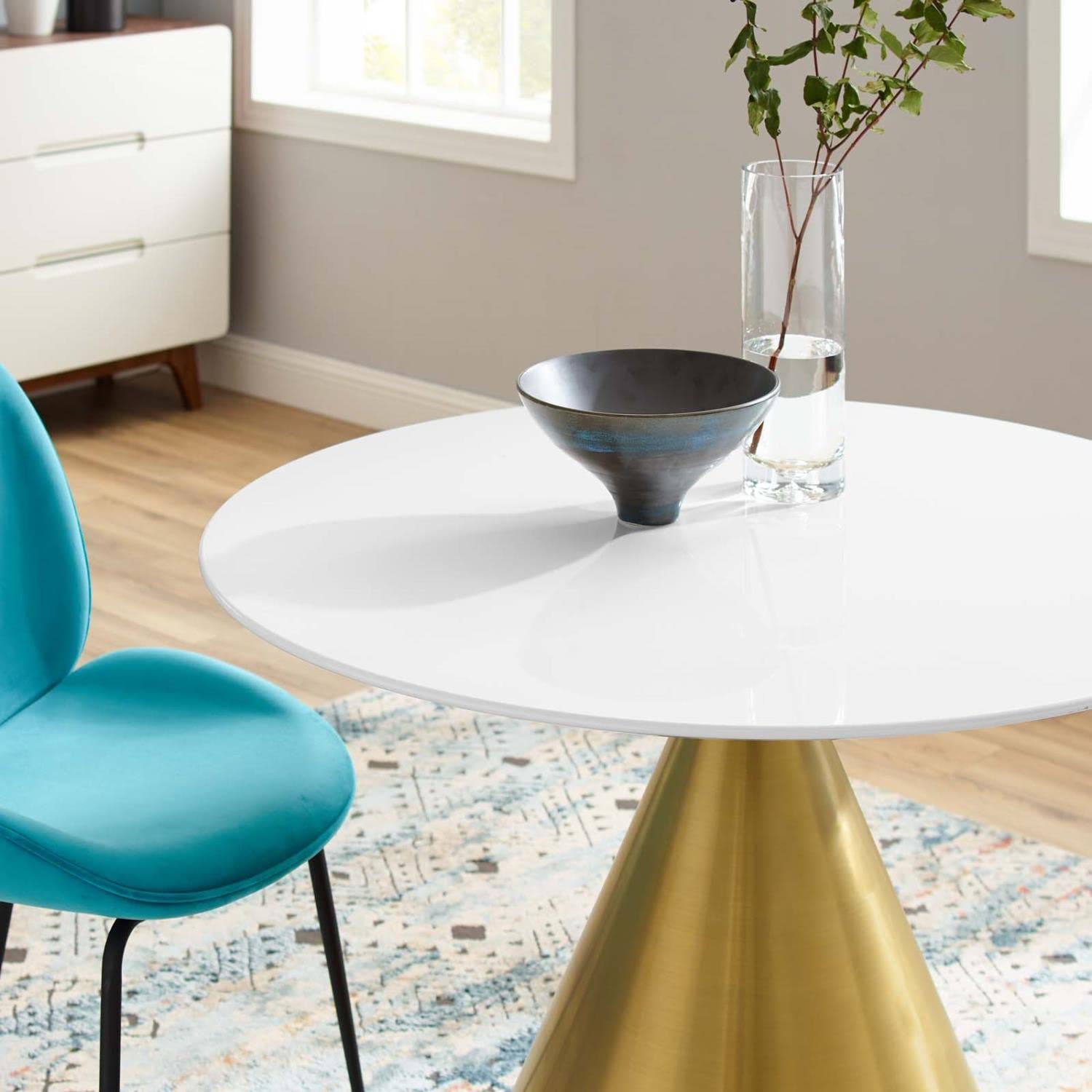 patio dining tables | CasaFoyer Tupelo 40 Dining Table | Modern Style | Mid-Century Charm | Polished Gold Metal Base | Easy to Clean | Non-Marking Ring | Assembly Required | casafoyer.myshopify.com
