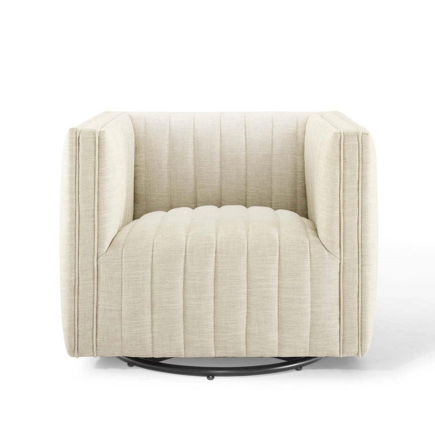 home office desk chairs | CasaFoyer Conjure Channel Tufted Fabric Upholstered Swivel Armchair | Luxurious & Stylish | Living Room, Lounge, Home Office | Retro Modern Design | Spring Coils, Dense Foam Padding | Rotating Base | 441 lbs Weight Capacity | Fully Assembled | Beige | casafoyer.myshopify.com