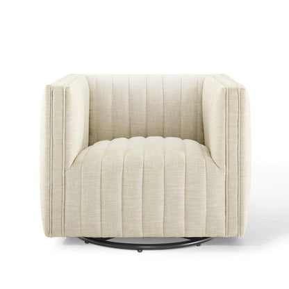 home office desk chairs | CasaFoyer Conjure Channel Tufted Fabric Upholstered Swivel Armchair | Luxurious & Stylish | Living Room, Lounge, Home Office | Retro Modern Design | Spring Coils, Dense Foam Padding | Rotating Base | 441 lbs Weight Capacity | Fully Assembled | Beige | casafoyer.myshopify.com
