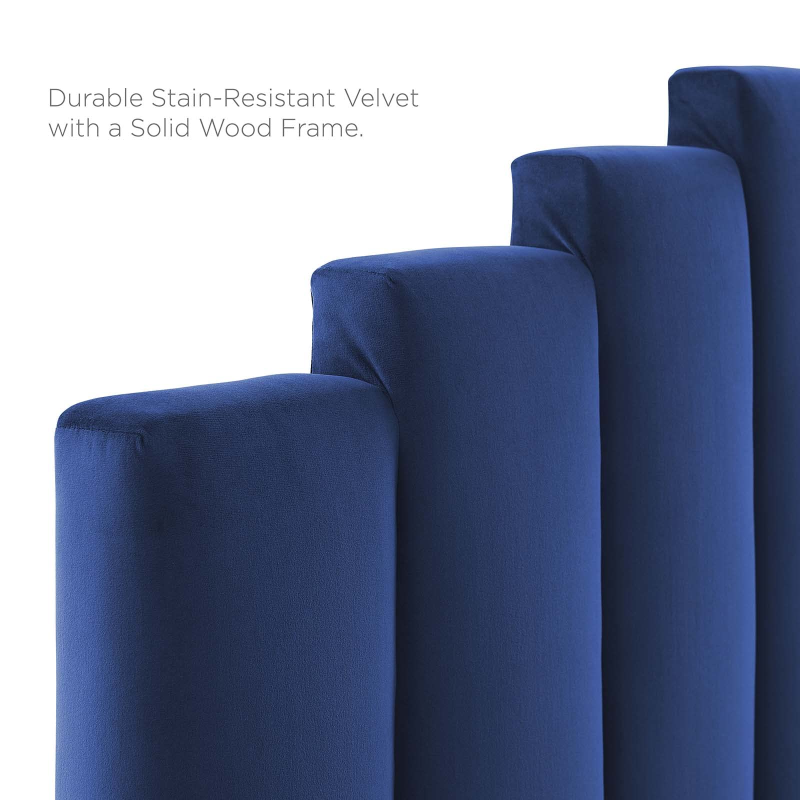 headboards | CasaFoyer Noelle Performance Velvet Full/Queen Headboard | Opulent Art Deco Design | Stain-Resistant | Adjustable Height | Cozy Foam Padding | Navy | casafoyer.myshopify.com
