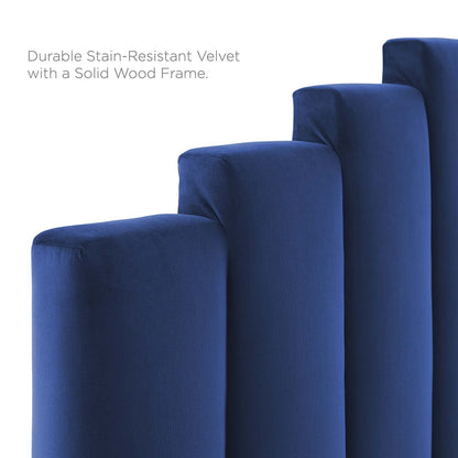 headboards | CasaFoyer Noelle Performance Velvet Full/Queen Headboard | Opulent Art Deco Design | Stain-Resistant | Adjustable Height | Cozy Foam Padding | Navy | casafoyer.myshopify.com