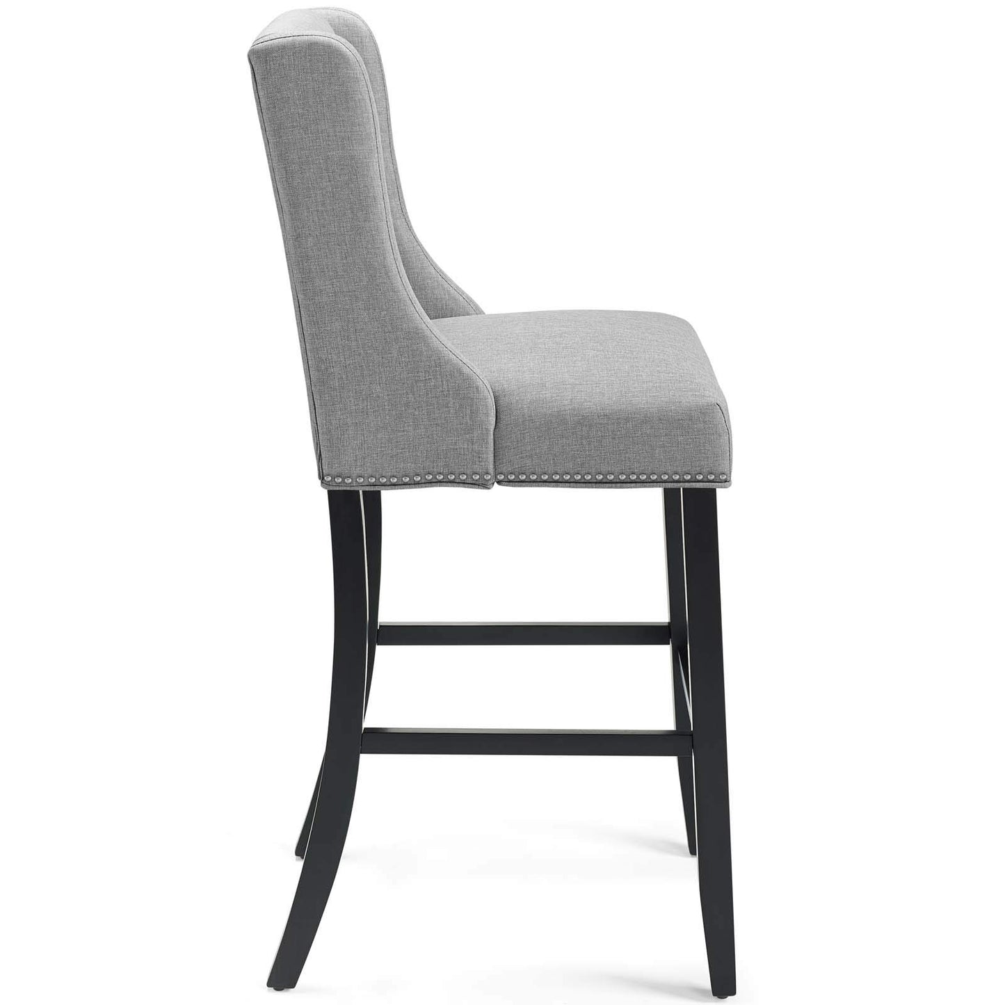 barstools | CasaFoyer Baron Upholstered Fabric Bar Stool | Contemporary Design | Nailhead Trim | Footstool | Solid Wood Frame | Light Gray | casafoyer.myshopify.com