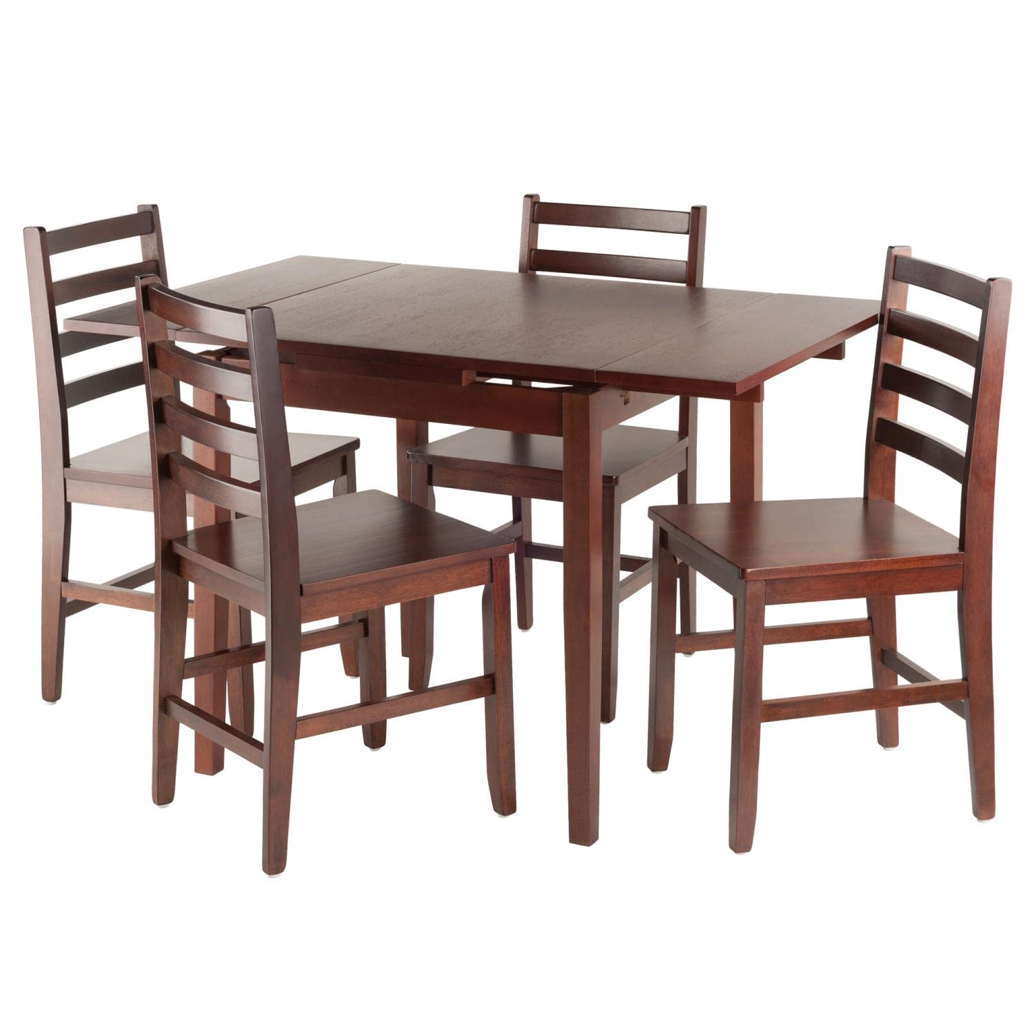childrens table and chair sets | CasaFoyer Pulman Extension Table Set | Solid Wood | Walnut Finish | 5-Pc Dining Set | Ladder Back Chairs | Compact & Expandable | Easy Assembly | casafoyer.myshopify.com