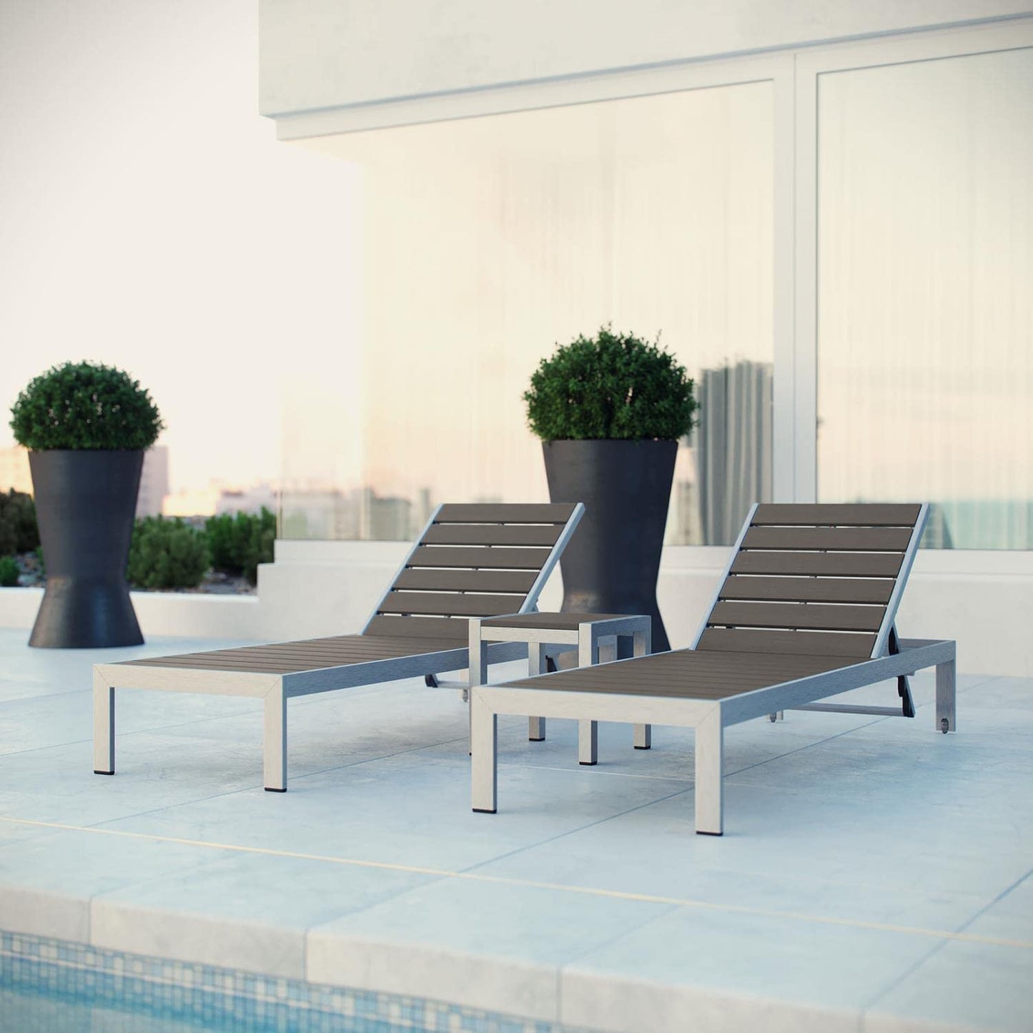 executive chairs | CasaFoyer Shore Outdoor Patio Sun Lounger Set | Sleek Aluminum Furniture | Gray Shades | Easy Assembly | Clear Wheels | Non-Marking Foot Caps | 2 Loungers & 1 Side Table | casafoyer.myshopify.com