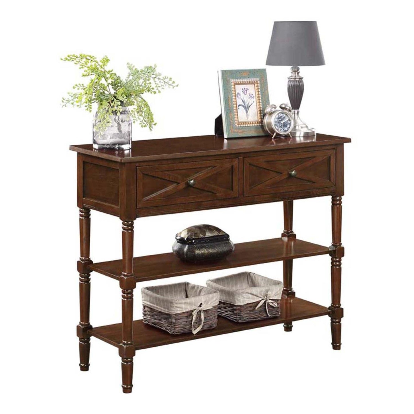 TABLE | Country Oxford 2 Drawer Console Table with Shelves | Elegant & Functional Furniture for Entryway & Living Space | casafoyer.myshopify.com