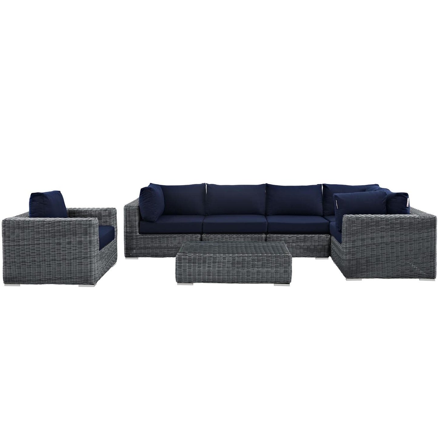 kitchen and dining room sets | CasaFoyer Summon Outdoor Patio Sectional Sofa Set | Two-Tone Rattan | Sunbrella Cushions | Aluminum Frame | Coffee Table | 7 Piece | Canvas Navy | casafoyer.myshopify.com