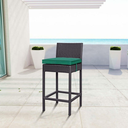 STOOL_SEATING | Convene Outdoor Bar Stool | Durable Rattan Weave | Weather-Resistant Cushions | Espresso Green | casafoyer.myshopify.com