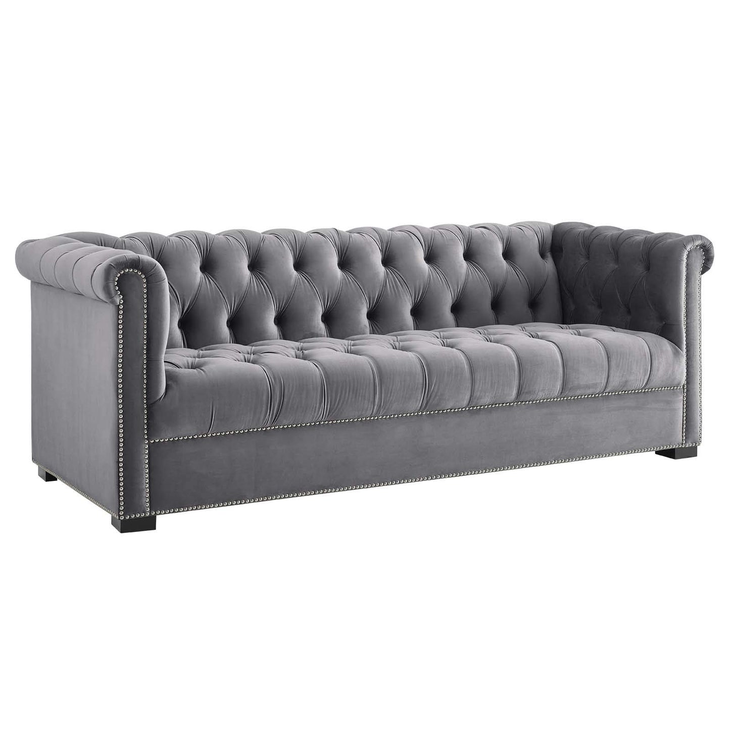 sofas | CasaFoyer Heritage Performance Velvet Sofa | Modern Chesterfield Design | Rolled Armrests | Button Tufting | Nailhead Trim | Stain-Resistant Upholstery | Black Birch Wood Legs | Plush Foam Padding | 1322 lbs Capacity | casafoyer.myshopify.com