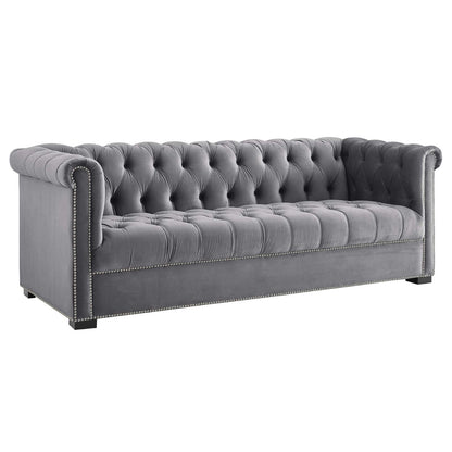 sofas | CasaFoyer Heritage Performance Velvet Sofa | Modern Chesterfield Design | Rolled Armrests | Button Tufting | Nailhead Trim | Stain-Resistant Upholstery | Black Birch Wood Legs | Plush Foam Padding | 1322 lbs Capacity | casafoyer.myshopify.com