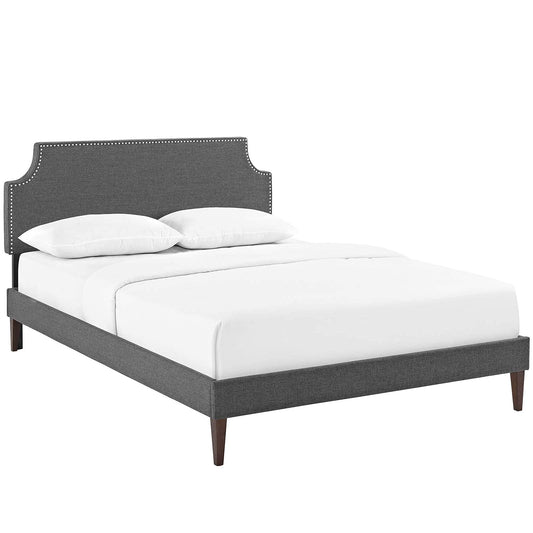 Bed | CasaFoyer Corene Platform Bed | Solid Wood Frame | Polyester Upholstery | Tapered Legs | Memory Foam Mattress Compatible | Modern Bedroom Decor | Full Size, Gray | casafoyer.myshopify.com