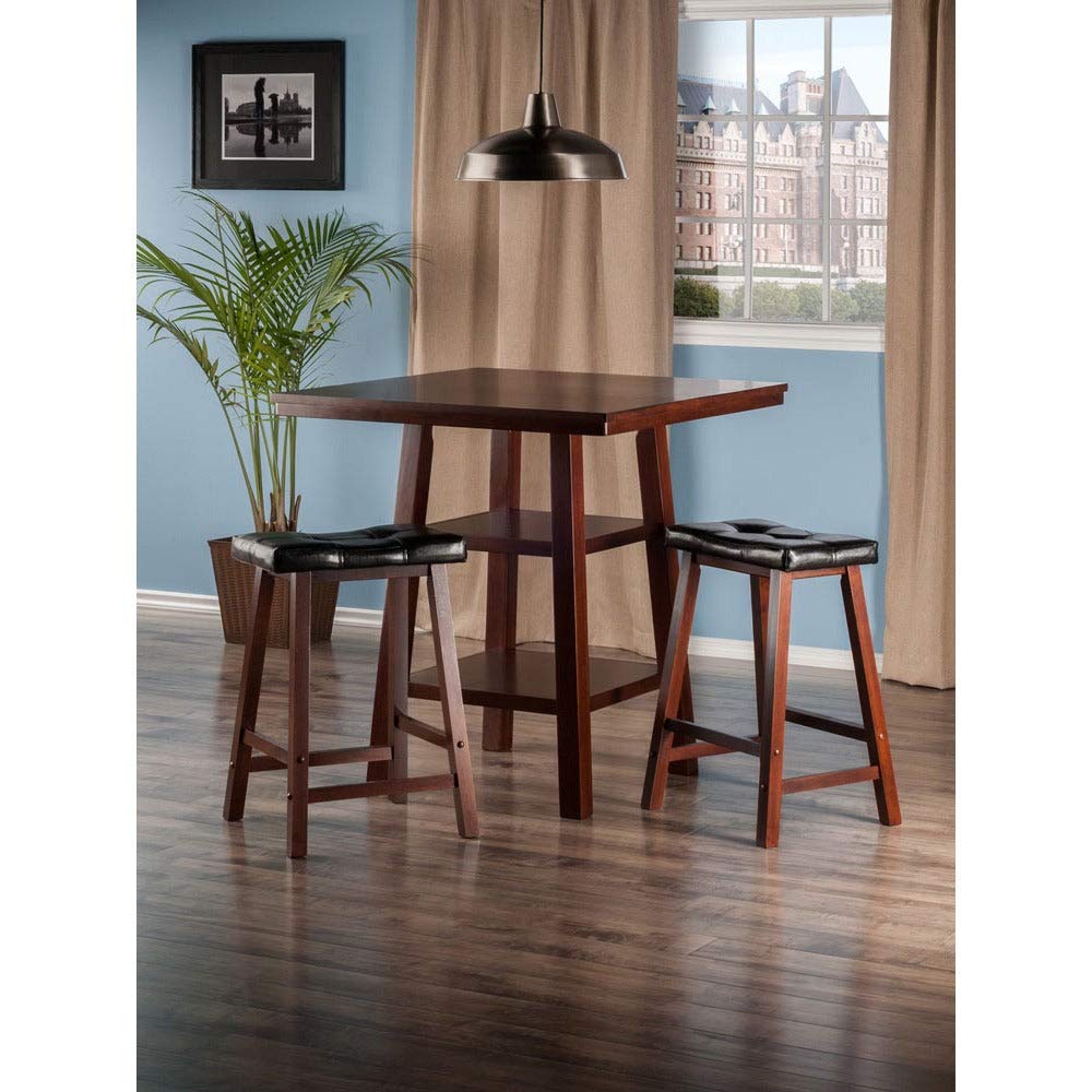 childrens table and chair sets | CasaFoyer Orlando High Table Set | Rustic Design | Storage Shelves | Cushion Saddle Seat Stools | Walnut Finish | Durable Wood Construction | Space-Saving | 33.8W x 33.8D x 36H | Assembly Required | casafoyer.myshopify.com