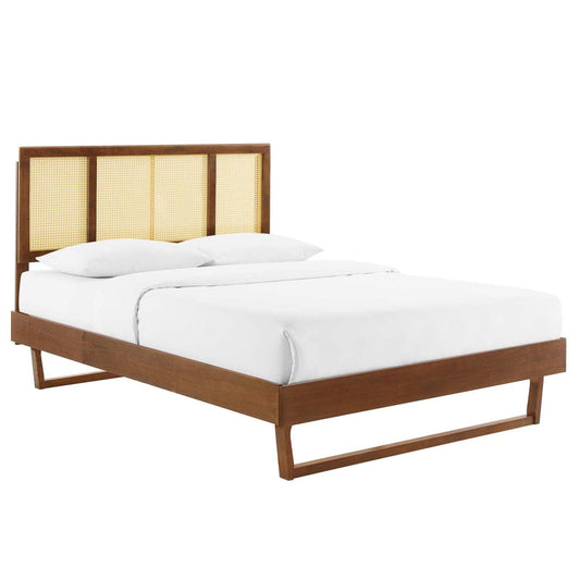 Bed | CasaFoyer Kelsea Woven Cane Rattan Wood Full Platform Bed | Modern Style | Organic Aesthetics | Durable Construction | No Box Spring Needed | Walnut | casafoyer.myshopify.com