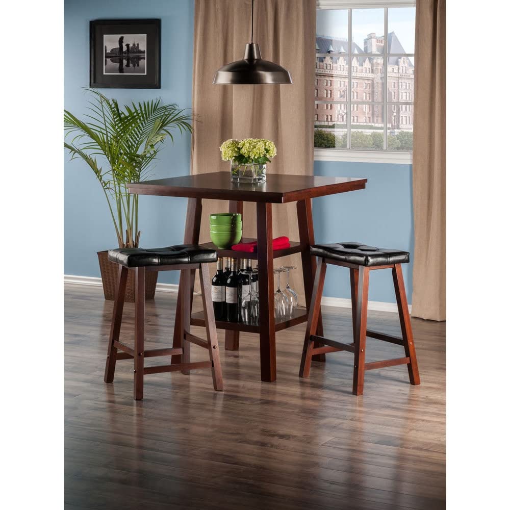 childrens table and chair sets | CasaFoyer Orlando High Table Set | Rustic Design | Storage Shelves | Cushion Saddle Seat Stools | Walnut Finish | Durable Wood Construction | Space-Saving | 33.8W x 33.8D x 36H | Assembly Required | casafoyer.myshopify.com