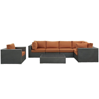 kitchen and dining room sets | CasaFoyer Sojourn Outdoor Patio Furniture Set | Sunbrella Cushions | Synthetic Rattan | UV Protection | Aluminum Frame | 7 Piece Sectional | casafoyer.myshopify.com