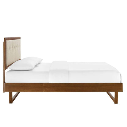 Bed | CasaFoyer Willow Tufted Wood King Platform Bed | Mid-Century Design | Button Tufted Headboard | Durable Construction | Wood Slat Support System | Easy Assembly | Walnut Beige | casafoyer.myshopify.com