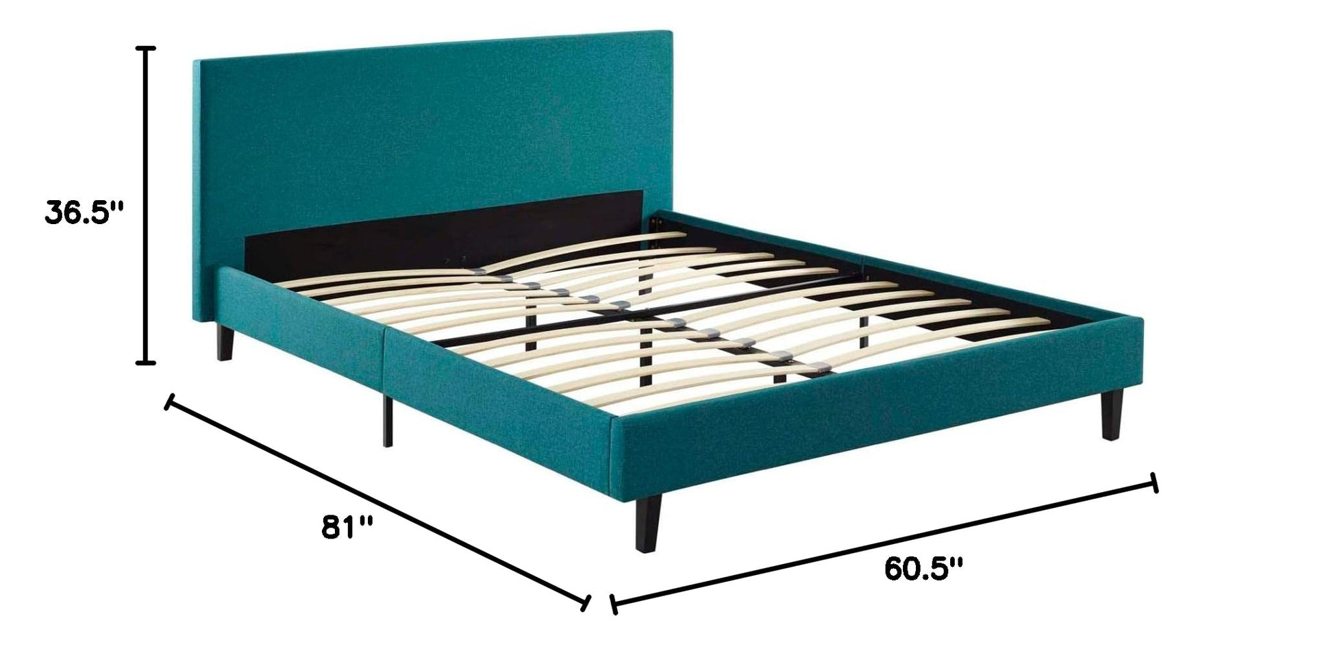 Bed | CasaFoyer Anya Platform Bed | Contemporary Design | Upholstered Polyester Fabric | Solid Wood Legs | Slatted Support System | Full Size Bed | Teal | casafoyer.myshopify.com