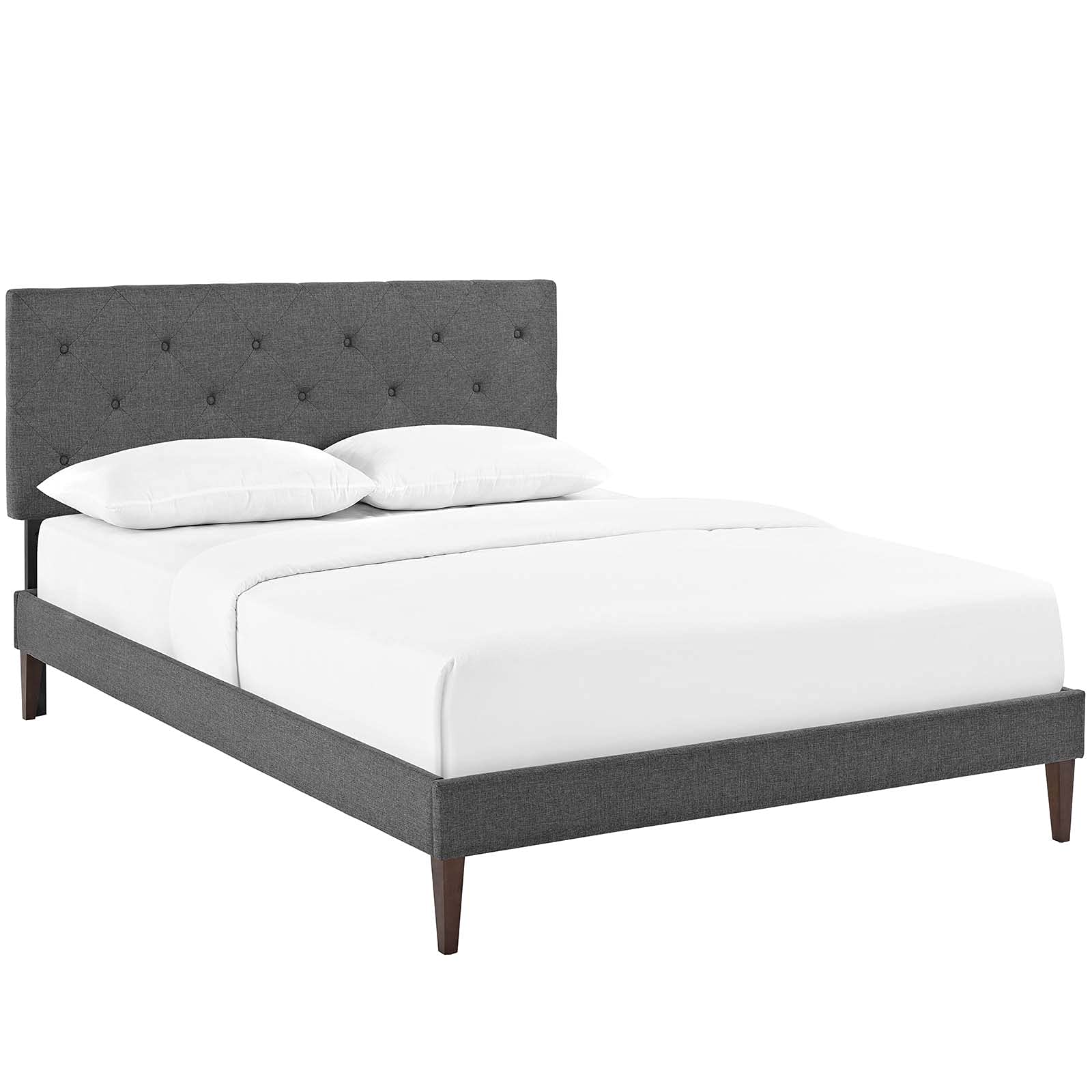 Bed | CasaFoyer Tarah Platform Bed | Solid Wood Frame | Polyester Upholstery | Tapered Legs | Gray | King Size | No Box Spring Needed | Memory Foam Compatible | Assembly Required | casafoyer.myshopify.com
