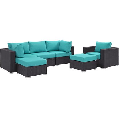 kitchen and dining room sets | CasaFoyer Convene Outdoor Sectional Set | Synthetic Rattan | Aluminum Frame | All-Weather Cushions | Patio Sofa, Armchair, Corner, Ottoman | Espresso Turquoise | casafoyer.myshopify.com