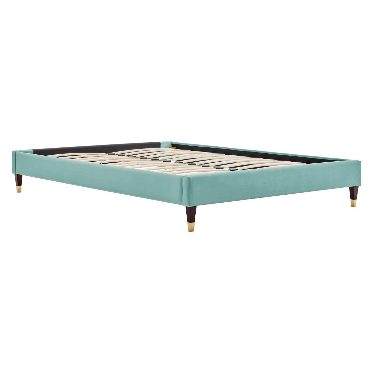 bed frames | CasaFoyer Harlow Performance Velvet Full Bed Frame | Glamorous & Opulent | Wood Legs & Gold Metal Sleeves | Stain-Resistant Velvet | Compatible with Various Mattress Types | Durable & Stable | Assembly Required | 800 lbs. Weight Capacity (Mint) | casafoyer.myshopify.com