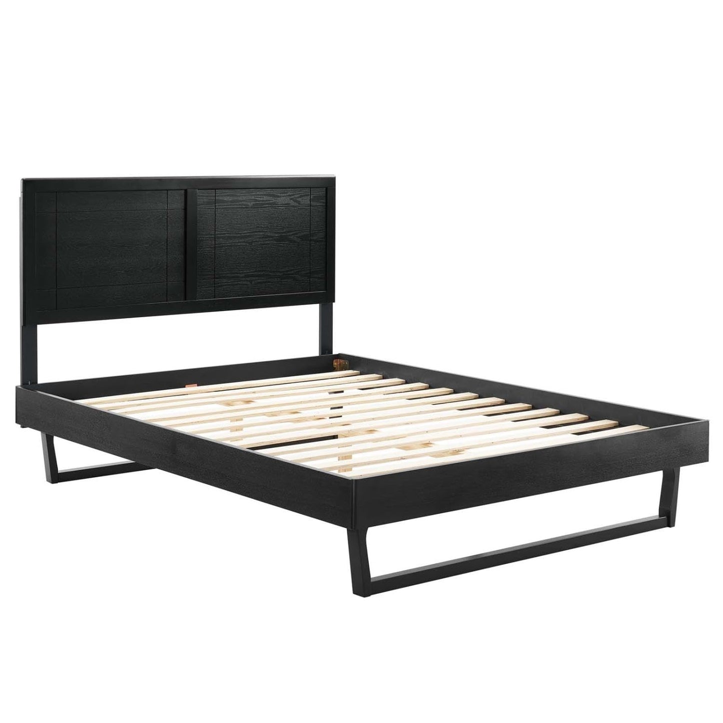 bed frames | CasaFoyer Marlee Wood Queen Platform Bed | Retro Mid-Century Design | Window Pane Headboard | Durable Wood Frame | No Box Spring Needed | Suitable for Various Mattress Types | Easy Assembly | Black | casafoyer.myshopify.com