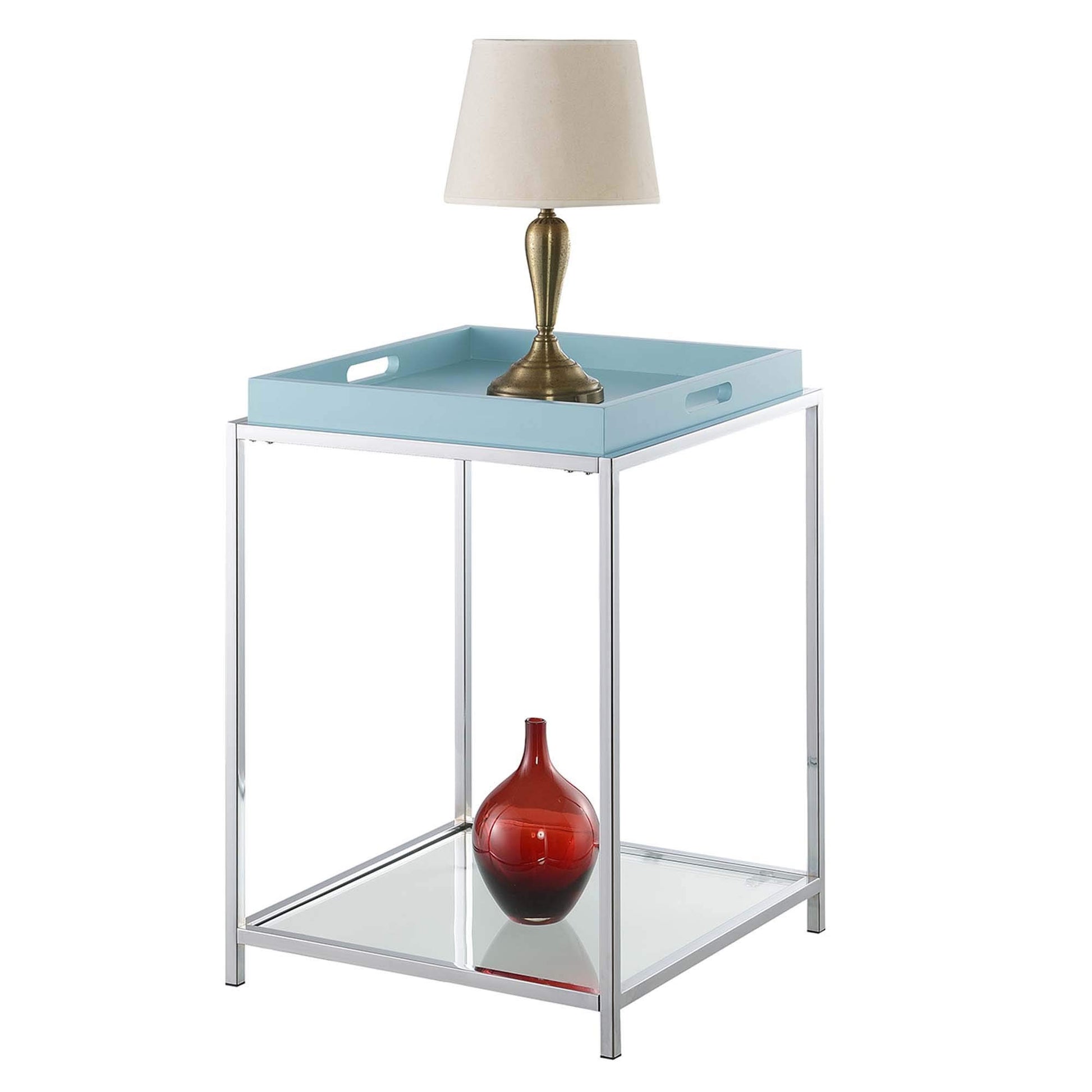 TABLE | Ergode Palm Beach End Table | Colorful & Contemporary Style | 2 Glass Shelves | Reversible Tray | Easy Cleaning | Durable Steel Frame | casafoyer.myshopify.com