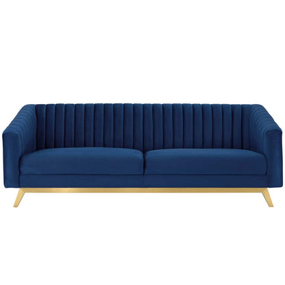 home office desk chairs | CasaFoyer Valiant Performance Velvet Sofa | Retro Modern Design | Vertical Channel Tufting | Stain-Resistant Upholstery | Luxurious Comfort | Gold Stainless Steel Legs | 900 lbs Capacity | casafoyer.myshopify.com